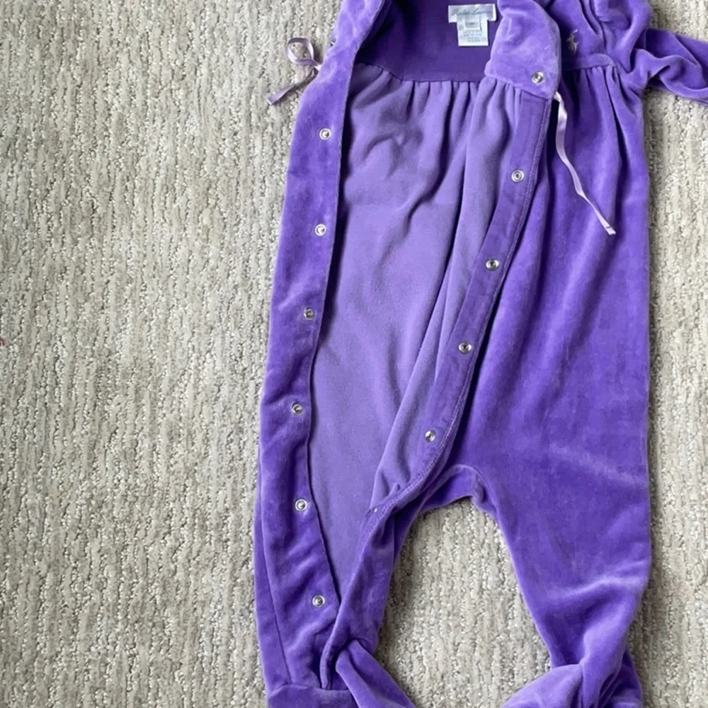 Ralph Lauren Purple Plush Velour Footed Onesie Size 9 Month Quiet Luxury Preppy